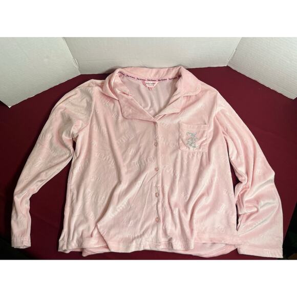 Juicy Couture Other - Juicy Couture‎ Pink Embossed Velour Rhinestone Sleep Shirt Pajama Top XL NWOT